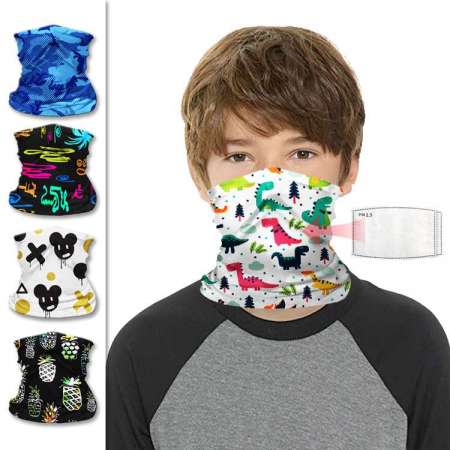 Kids Bandanas Neck Gaiter With Filters Balaclava Magical Multi Funtion Face Scarf Mask